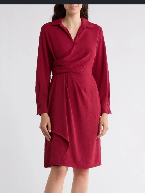Dresses & Skirts - Calvin Klein NWT Size 10 Magenta Draped Wrap Long Sleeve Dress Career $134